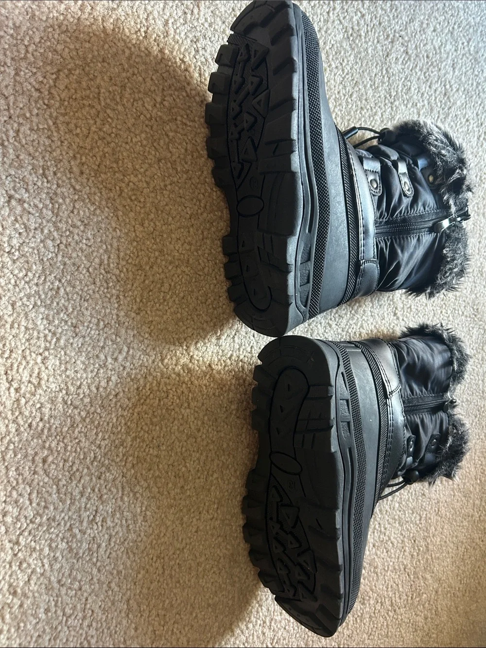 Kids Black Faux-Fur Lined Rain & Snow Boots